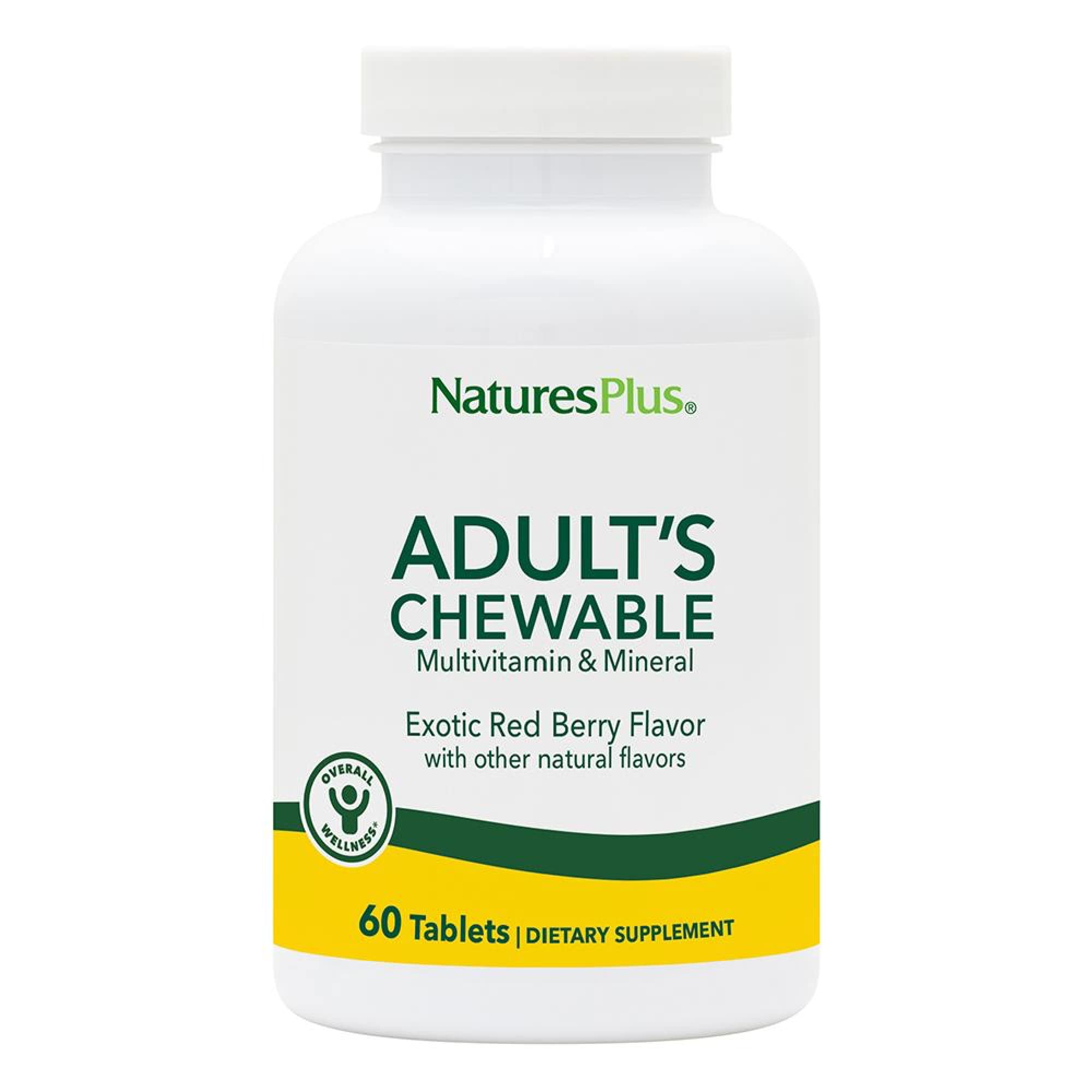 NaturesPlus Adult Multivitamin Chewables bottle with Exotic Red Berry flavor