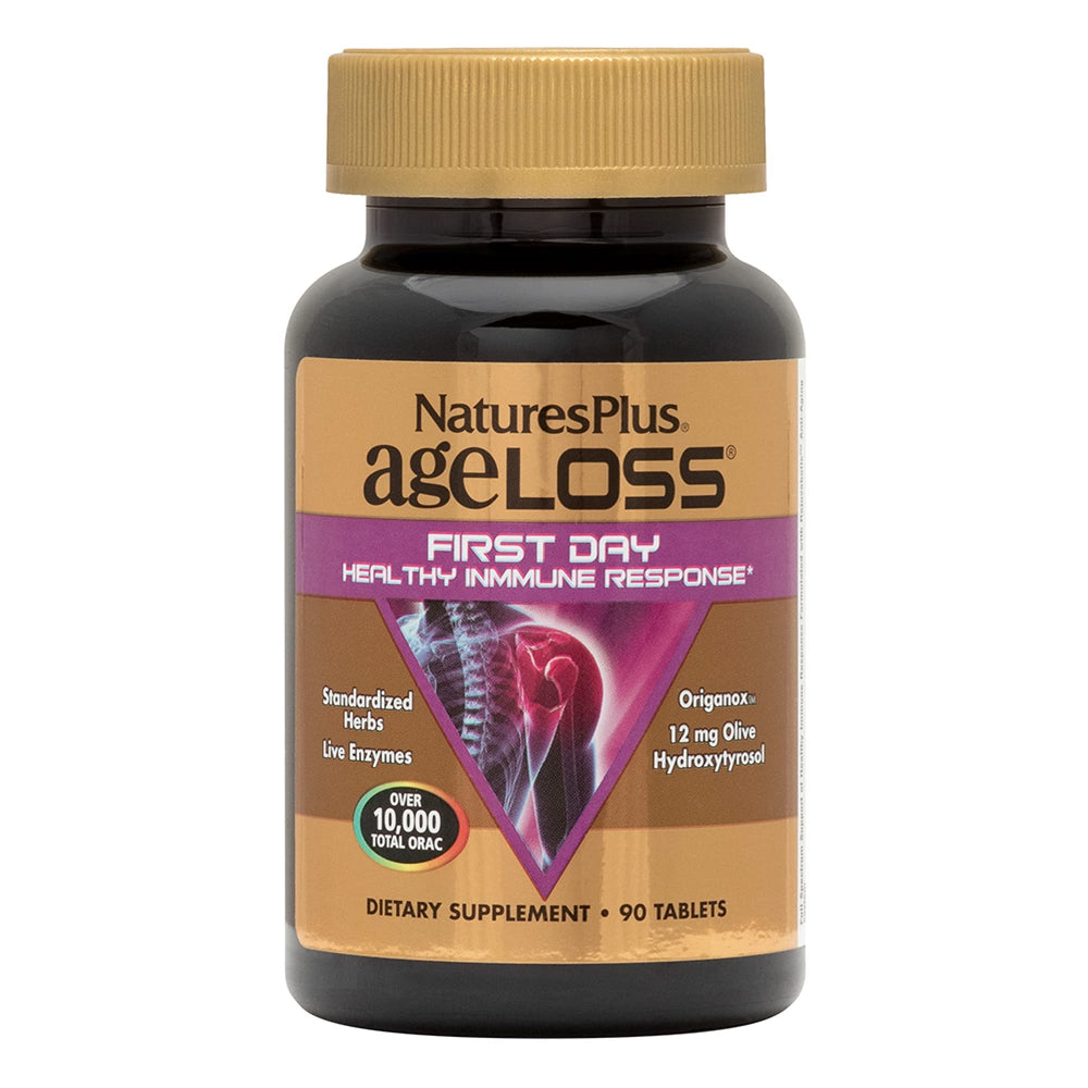 Front view of NaturesPlus AgeLoss FIRST DAY Immune Response 90 tablets bottle
