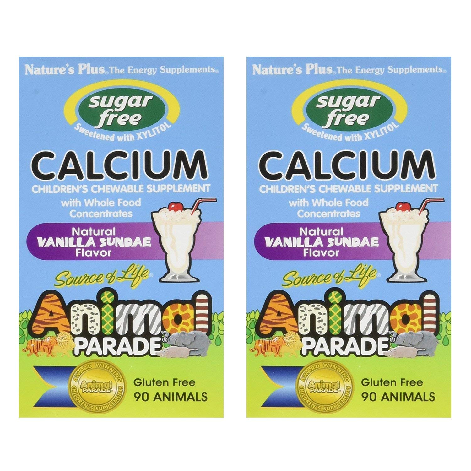 NaturesPlus Animal Parade Calcium chewables for kids in vanilla sundae flavor, 2-pack (90 servings)