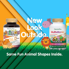 Animal-shaped chewables in cherry, orange, and grape flavors