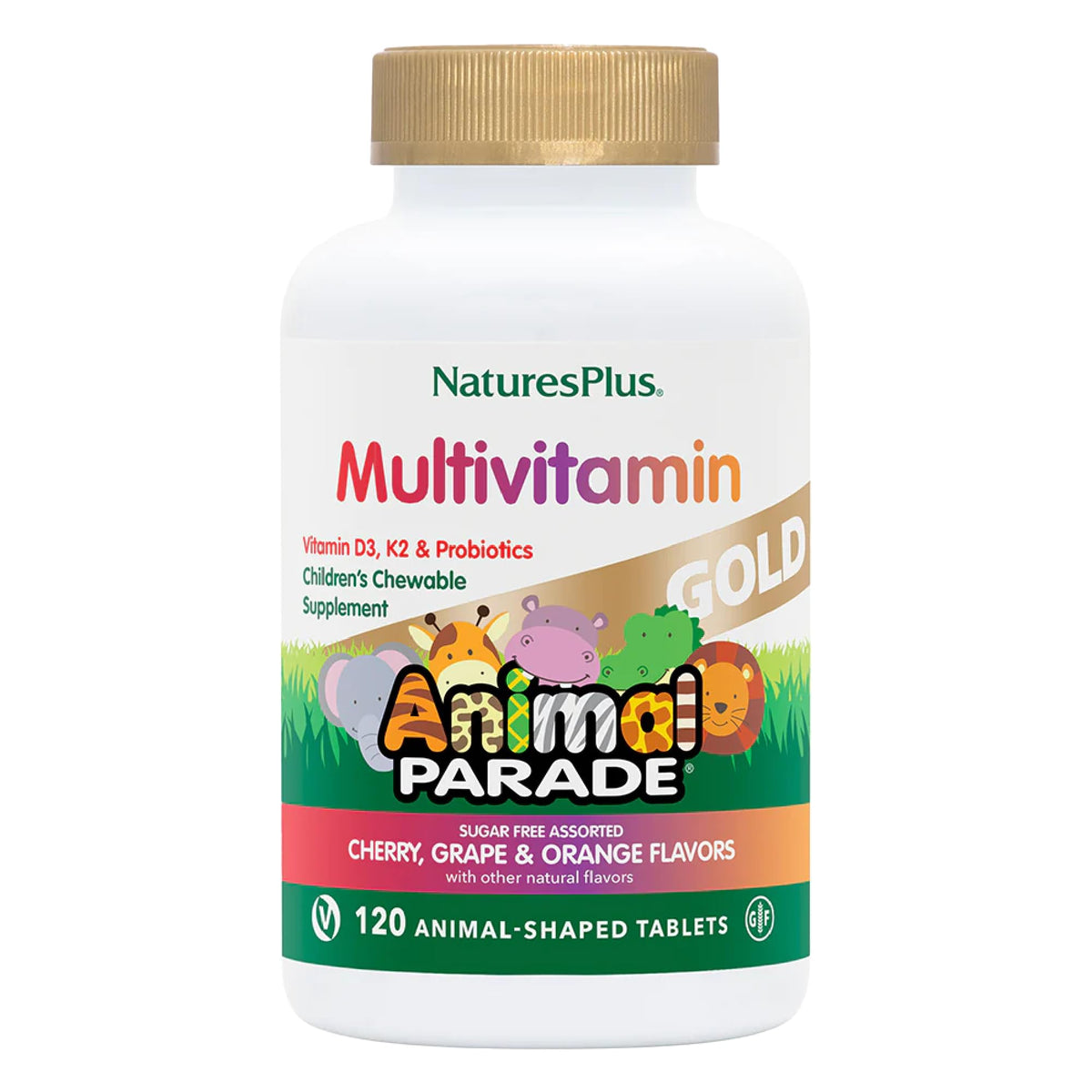 Packaging of NaturesPlus Animal Parade Gold Kids Multivitamin 3-bottle pack