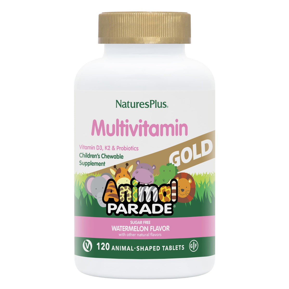 Two bottles of NaturesPlus Animal Parade Gold Kids Multivitamin Watermelon Flavor (2-pack)