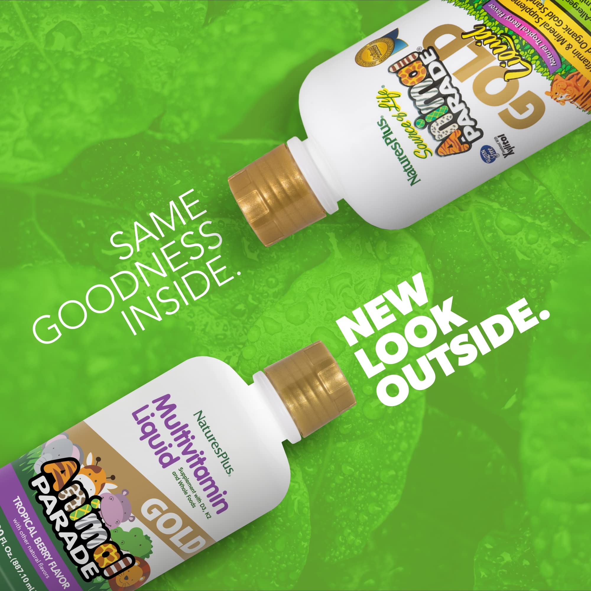 Close-up of the Nature's Plus Animal Parade Gold Liquid label showing 30 oz size