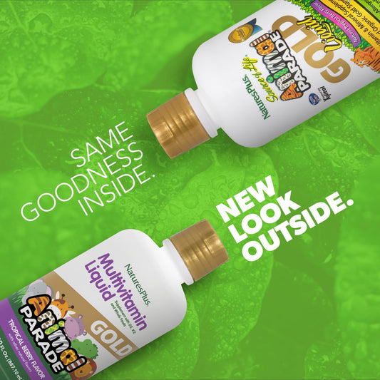 Close-up of the Nature's Plus Animal Parade Gold Liquid label showing 30 oz size