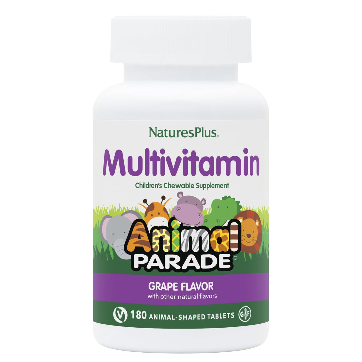 NaturesPlus Animal Parade Grape Flavor Kids Multivitamin front bottle