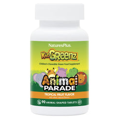 NaturesPlus Animal Parade KidGreenz Tropical Fruit flavor bottle front