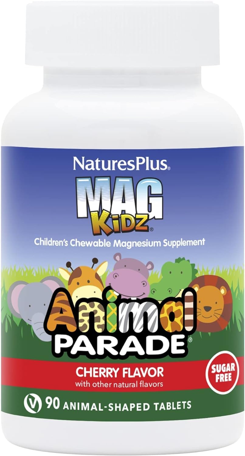 Packaging image of NaturesPlus MagKidz cherry-flavored magnesium supplement