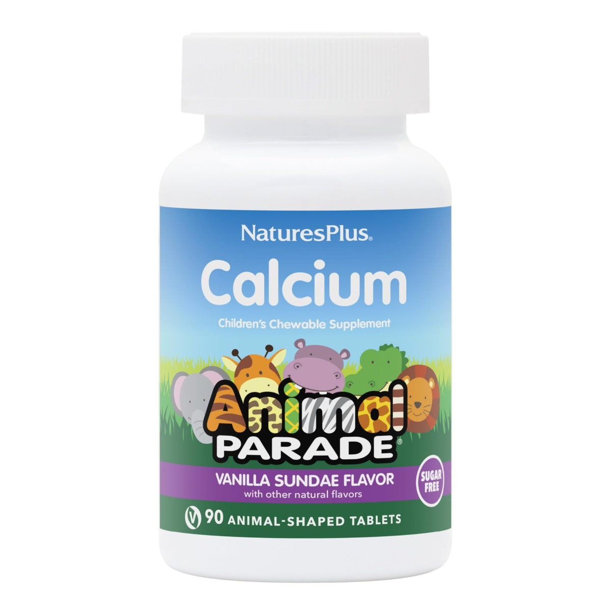 Hero image: NaturesPlus Animal Parade Sugar-Free Calcium for Kids, Vanilla Sundae flavor