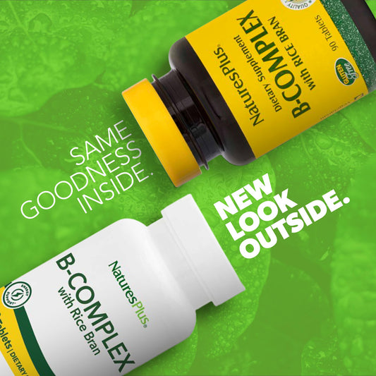 Close-up of product label B-Complex W/Rice Bran