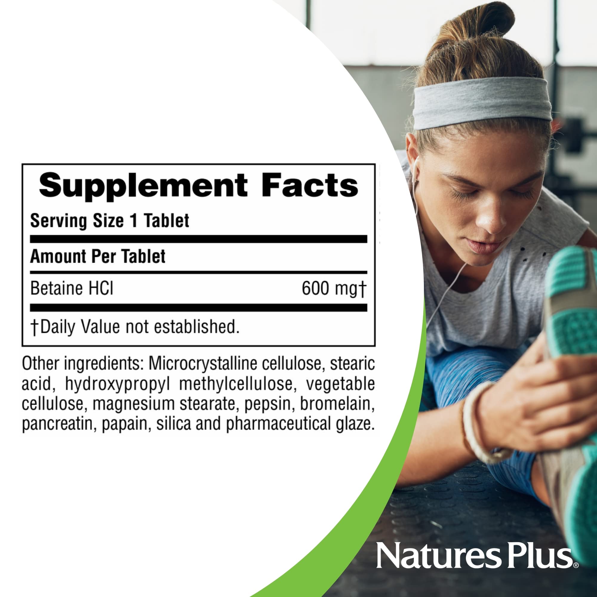 Supplement Facts panel for Betaine HCl 600 mg