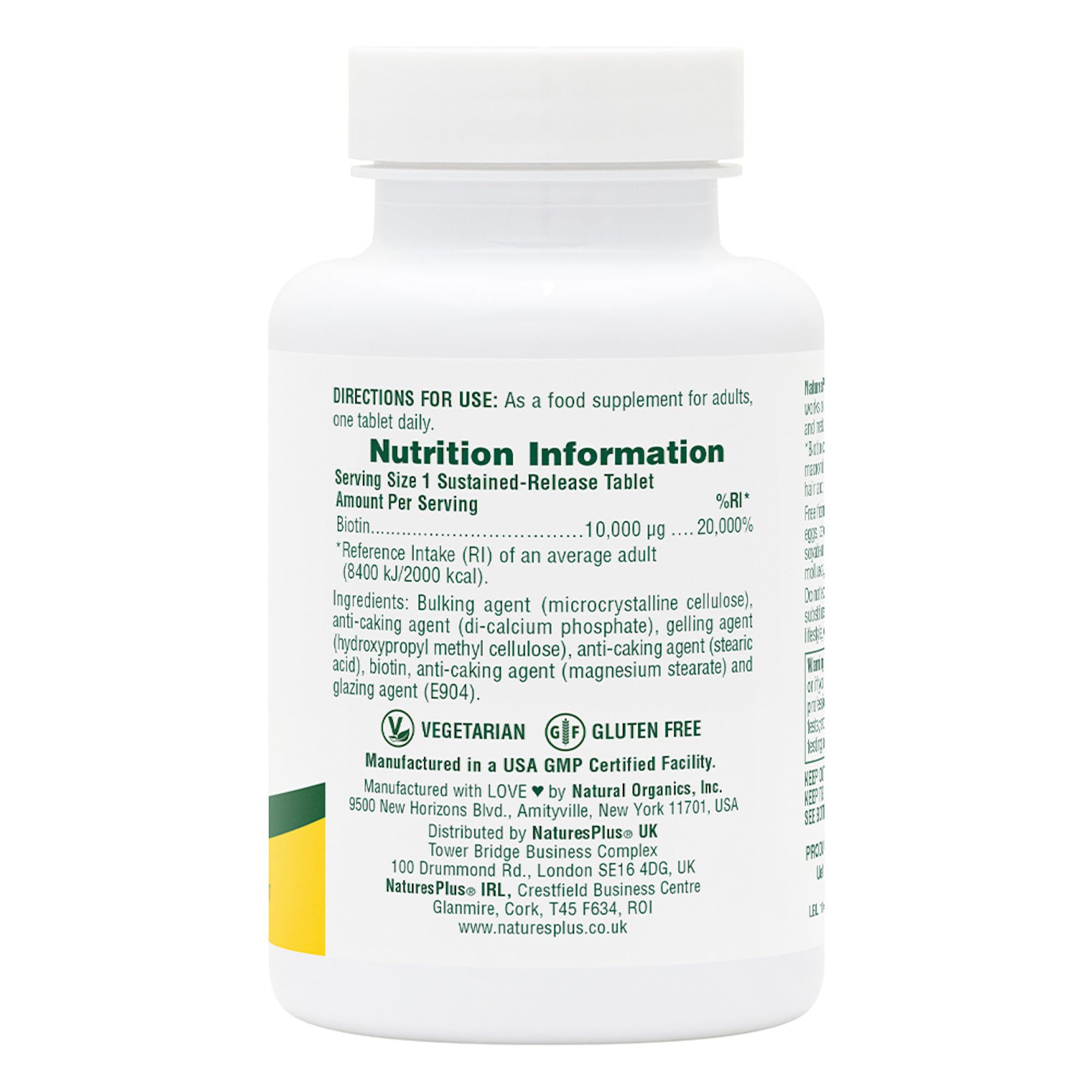 Front view of NaturesPlus Biotin Sustained Release bottle