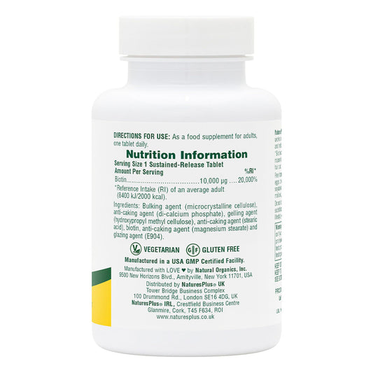 Front view of NaturesPlus Biotin Sustained Release bottle
