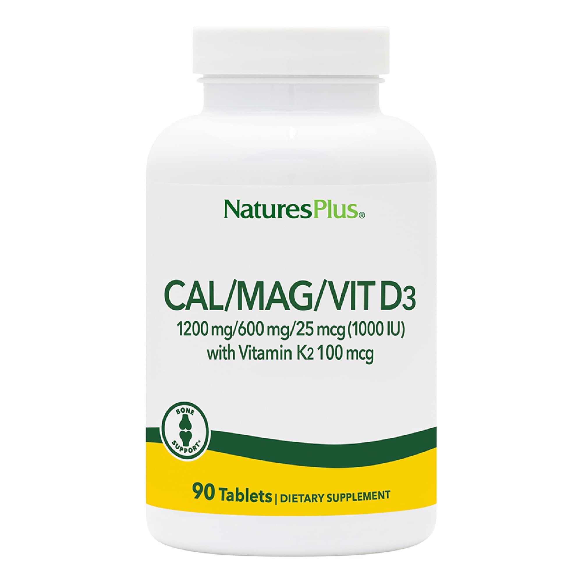 NaturesPlus Calcium Magnesium Vitamin D3 with K2 bottle - 90 tablets