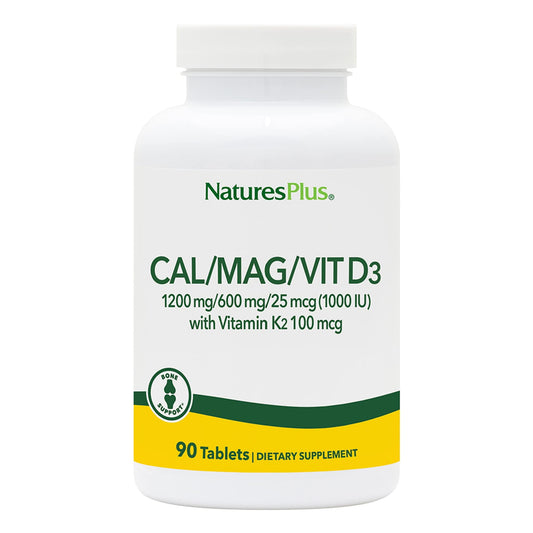 NaturesPlus Calcium Magnesium Vitamin D3 with K2 bottle - 90 tablets