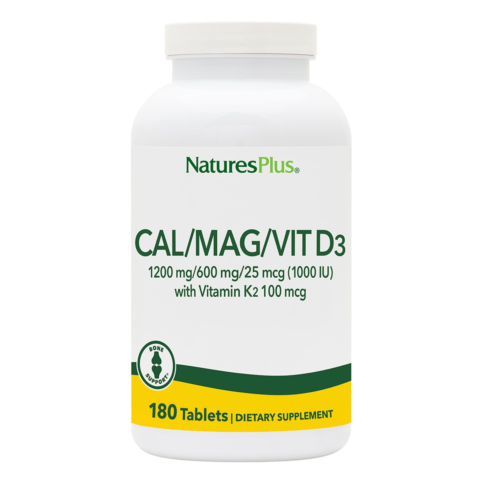 NaturesPlus Calcium Magnesium Vitamin D3 with Vitamin K2 bone health formulation