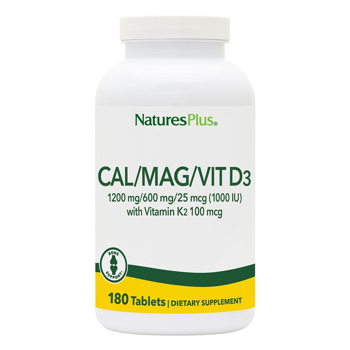NaturesPlus Calcium Magnesium Vitamin D3 with Vitamin K2 bone health formulation