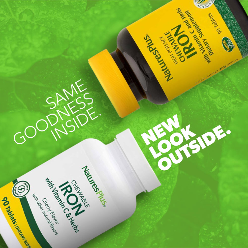 Label on Nature's Plus Chewable Iron 27 mg bottle