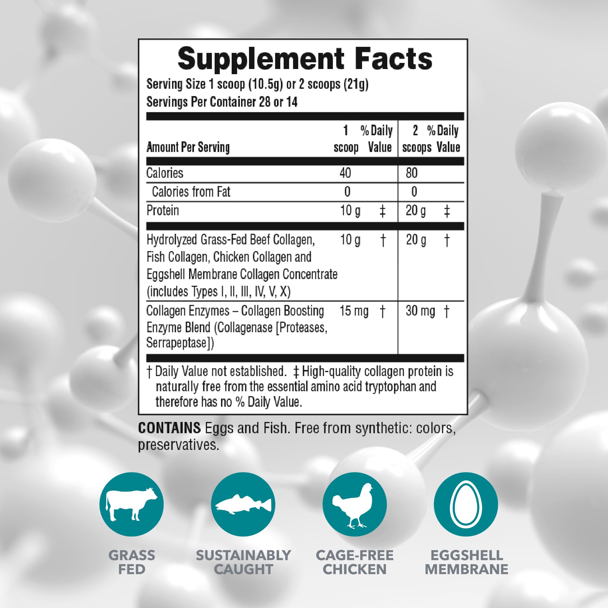 Close-up of collagen peptides powder in scoop