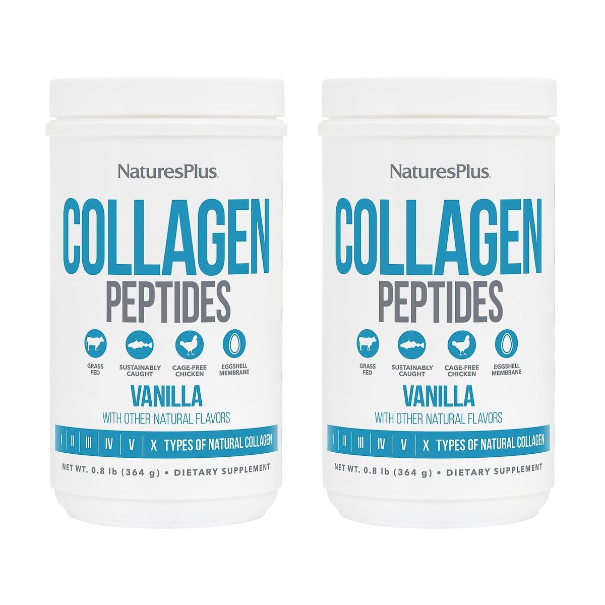 Front view of Nature's Plus Collagen Peptides Vanilla 2-pack