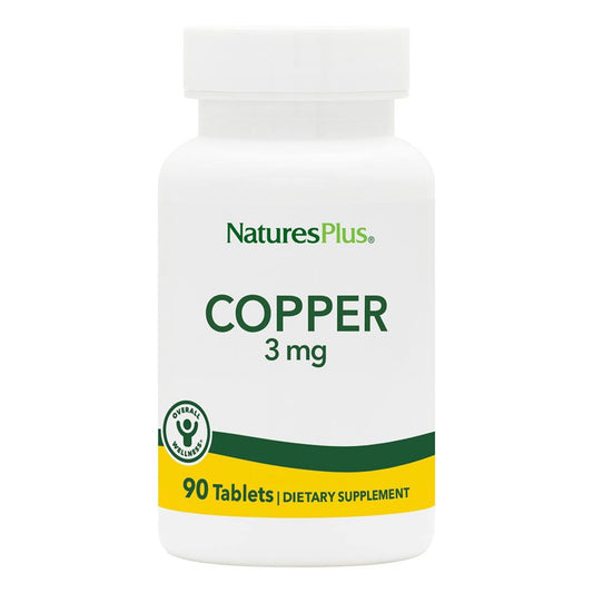Front view of NaturesPlus Copper 3 mg bottle with 90 tablets