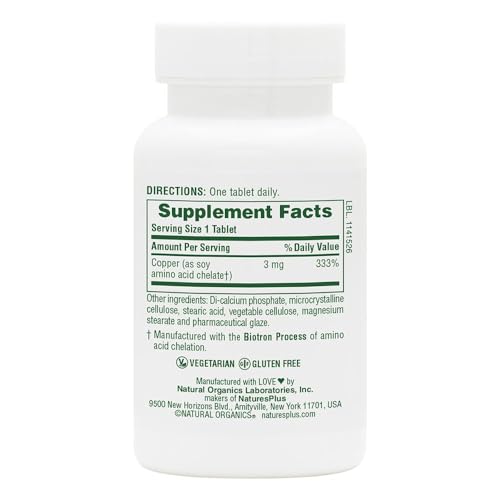 Side view of NaturesPlus Copper 3 mg bottle