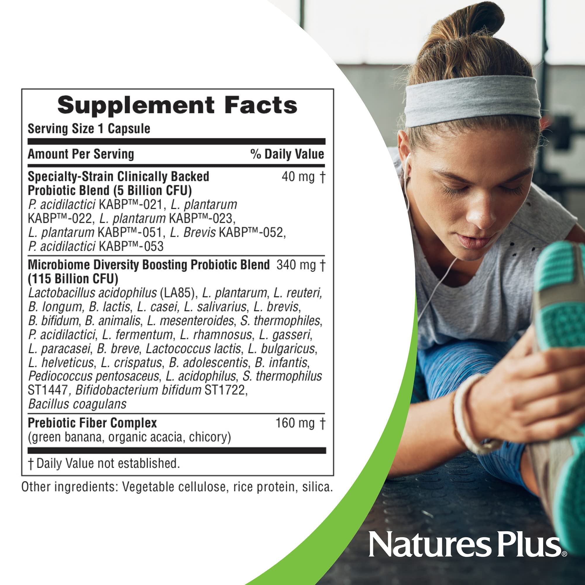 NaturesPlus GI Natural Probiotic Mega capsules arranged for daily digestive balance and immune potential