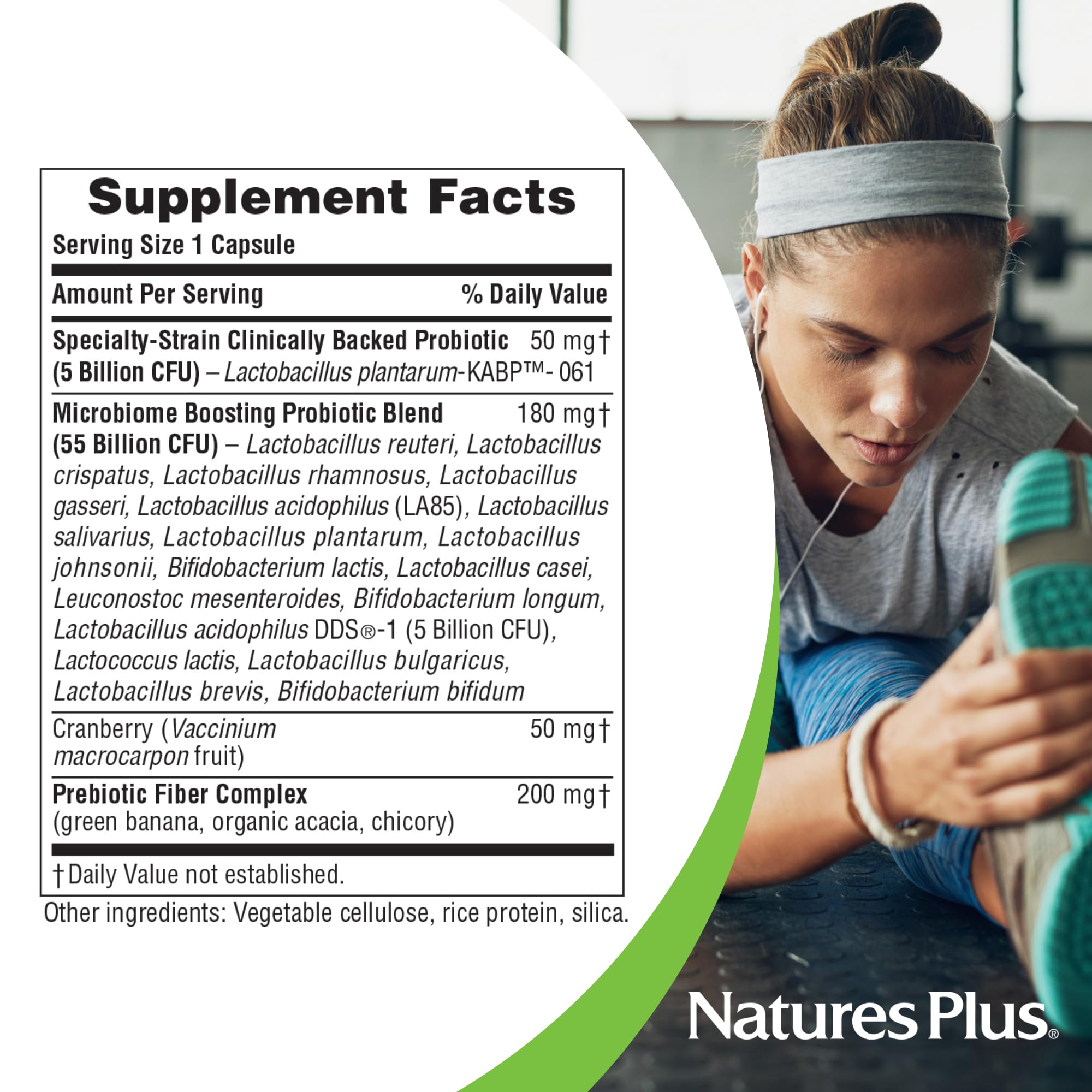 Front label highlighting 30 capsules and gluten free