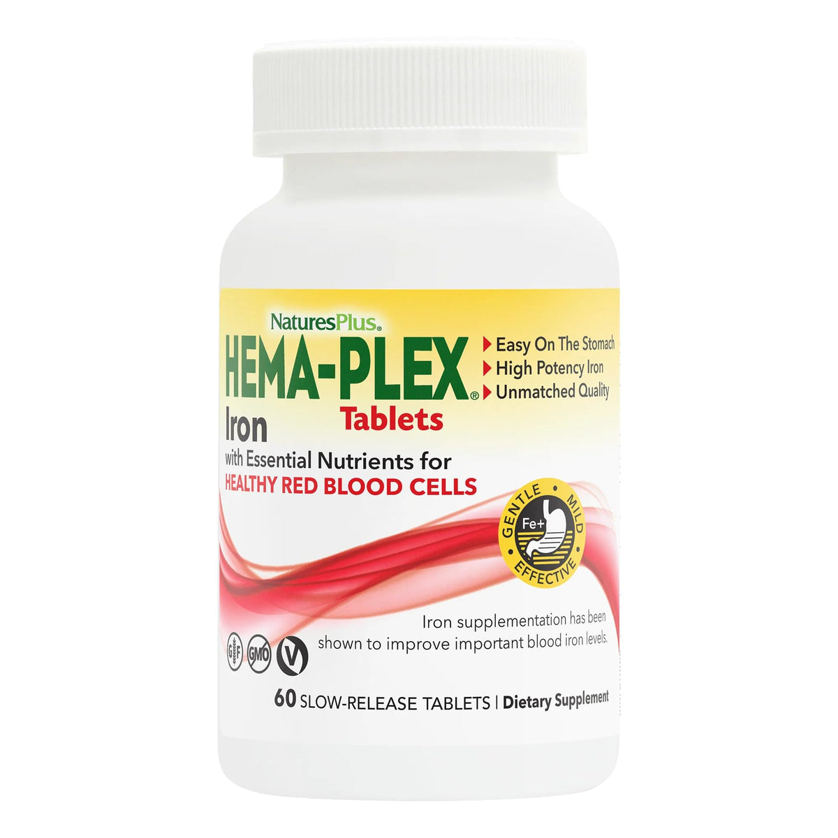 Bottle of NaturesPlus Hema-Plex Iron 60 tablets