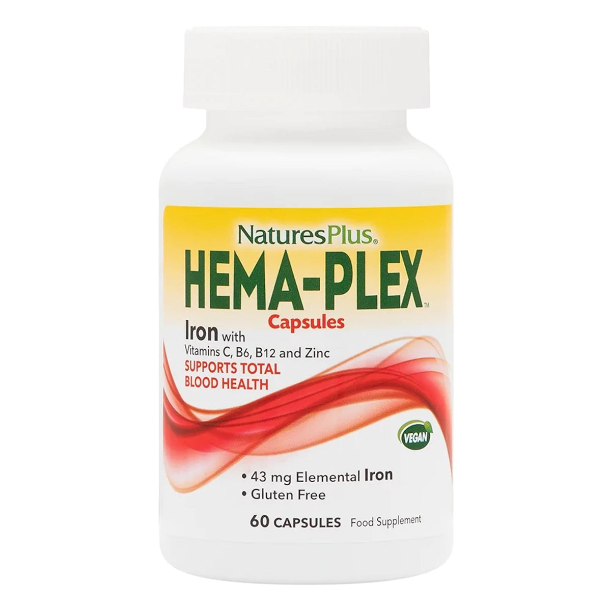 NaturesPlus Hema-Plex Iron bottle front with label