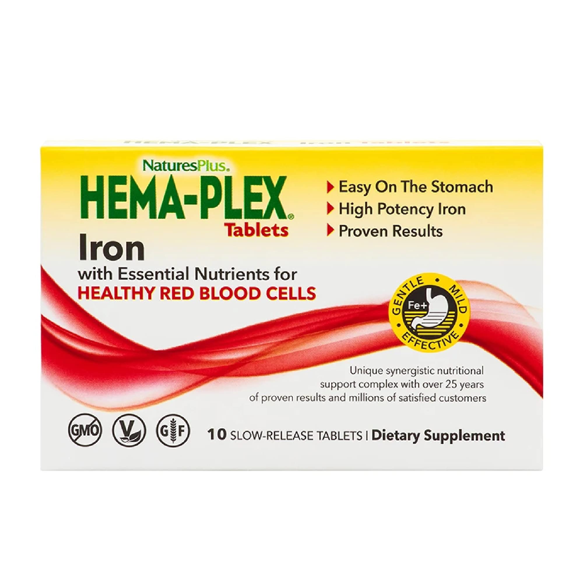 Close-up of NaturesPlus Hema-Plex Iron 85 mg slow-release tablets