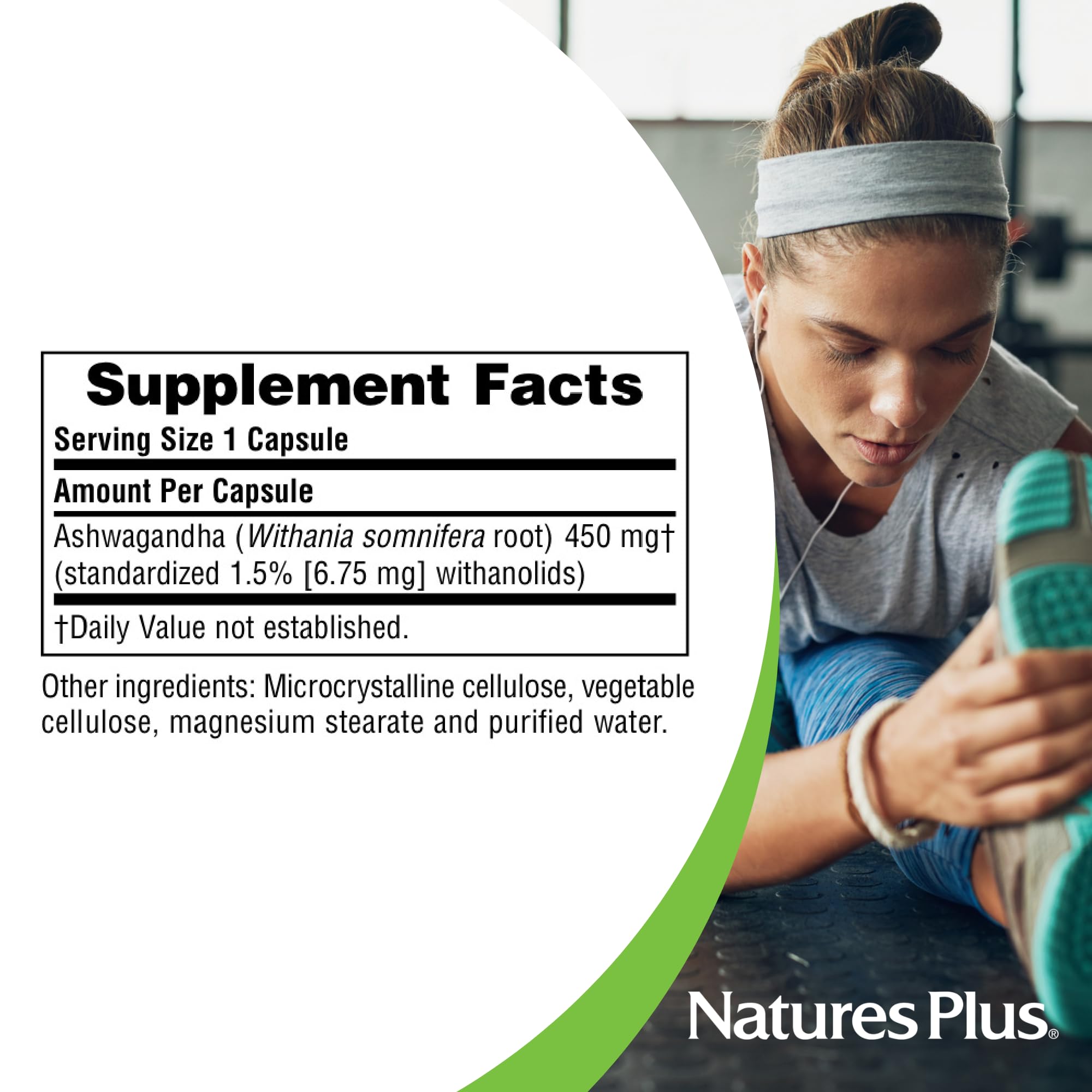 Ashwagandha capsules close-up – 450 mg per serving