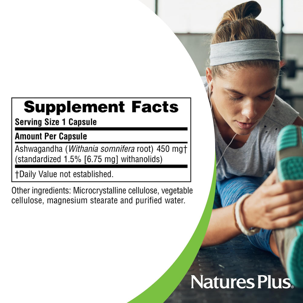 Ashwagandha capsules close-up – 450 mg per serving