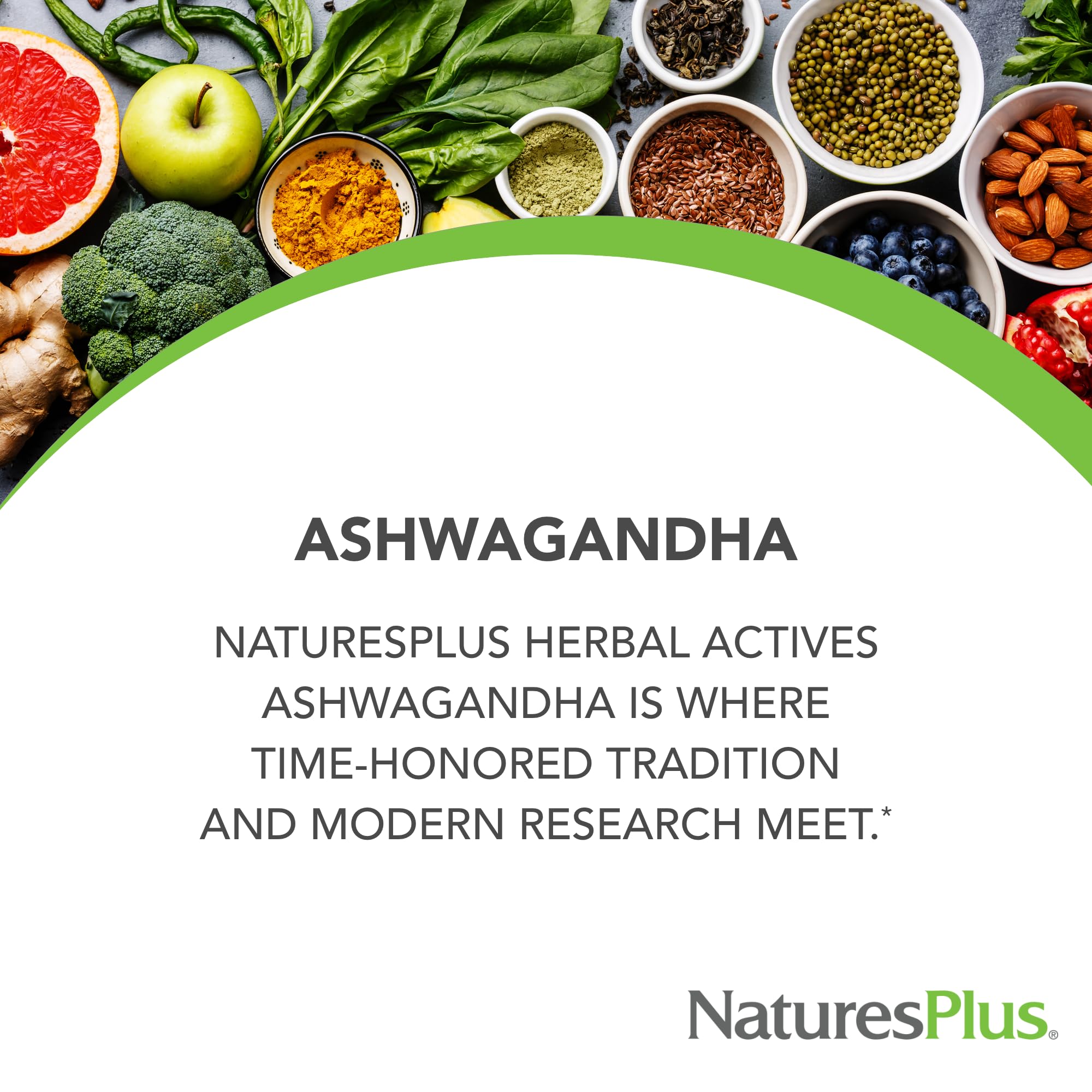 Bottle showing 60 servings of Ashwagandha supplement