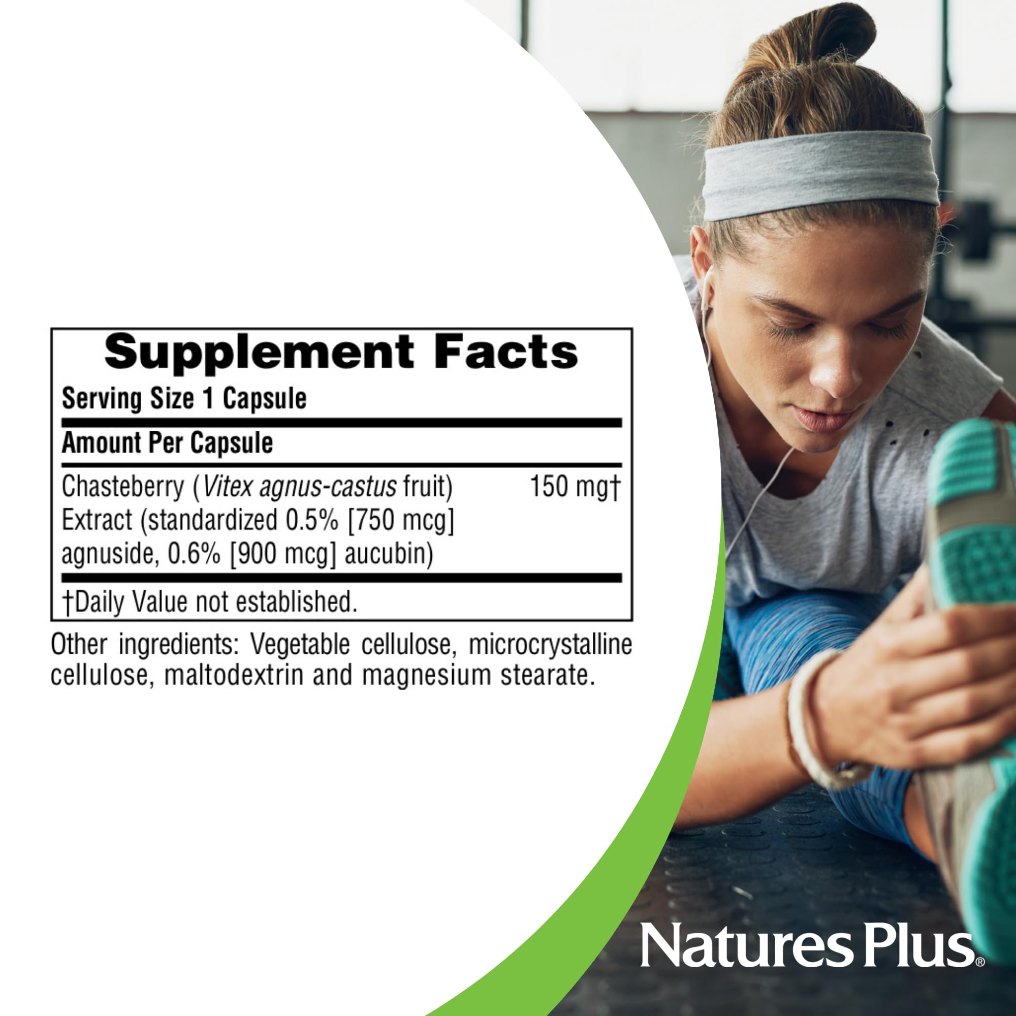 NaturesPlus Herbal Actives Chasteberry bottle back label with supplement facts