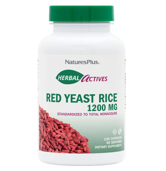Bottle front view of NaturesPlus Herbal Actives Red Yeast Rice 2-pack (120 capsules per bottle)