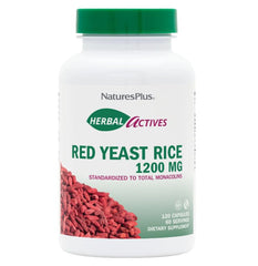 Bottle front view of NaturesPlus Herbal Actives Red Yeast Rice 2-pack (120 capsules per bottle)