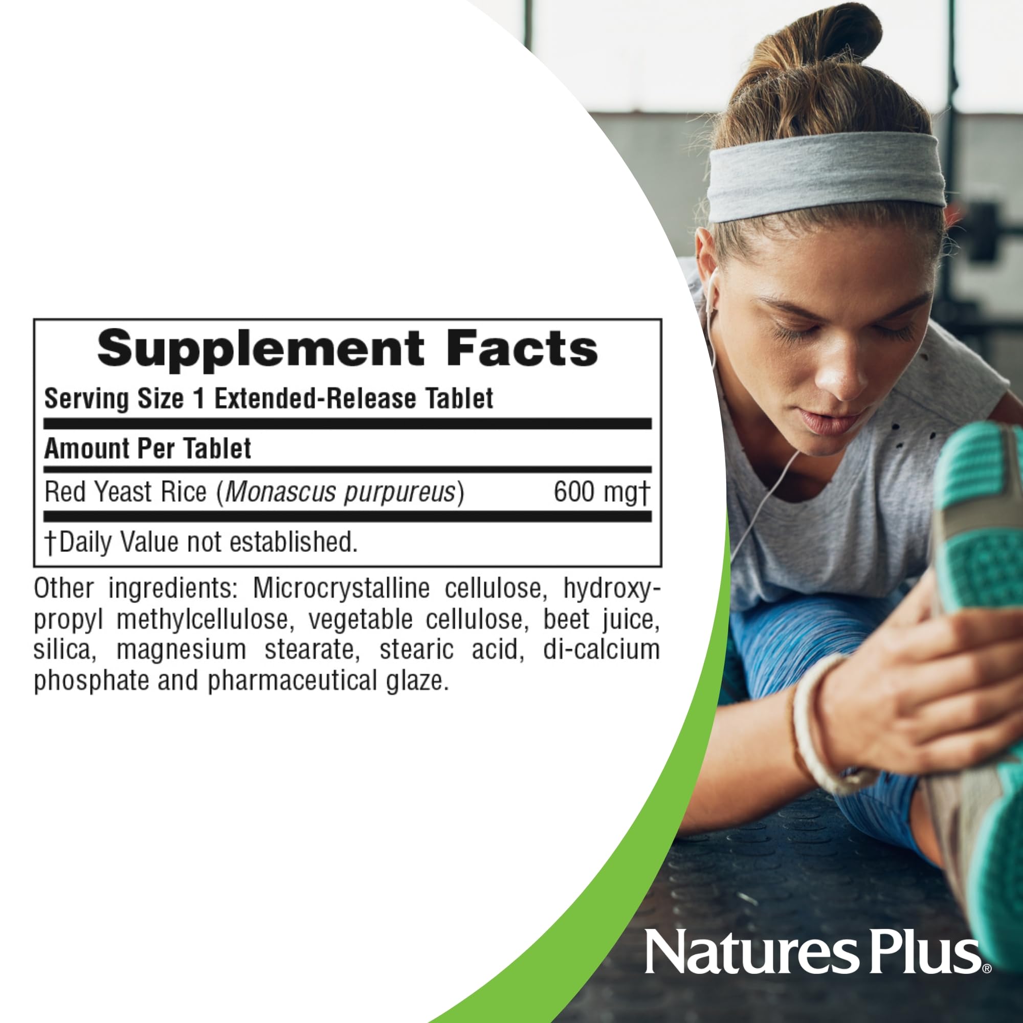 Label of NaturesPlus Herbal Actives Red Yeast Rice Extended Release packaging