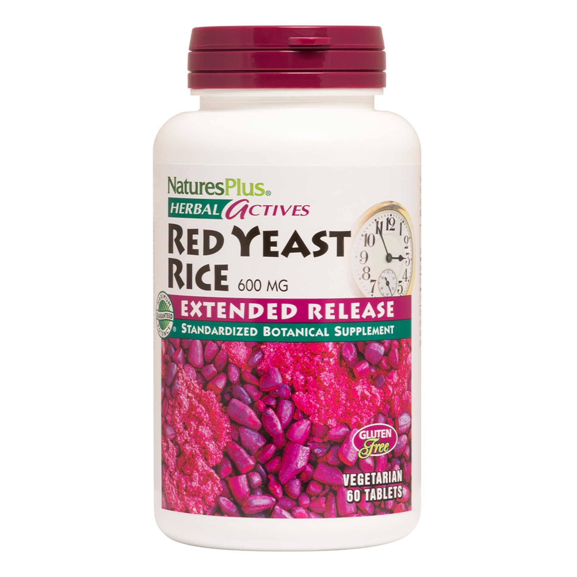 NaturesPlus Herbal Actives Red Yeast Rice Extended Release 600mg vegan tablets bottle