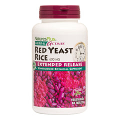 NaturesPlus Herbal Actives Red Yeast Rice extended-release bottle shows steady support for daily cholesterol health.