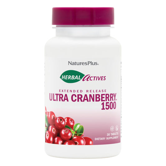 Front view of NaturesPlus Herbal Actives Ultra Cranberry 1500 tablet bottle