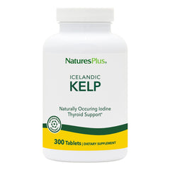 Front of NaturesPlus Icelandic Kelp bottle with label showing 150 mcg iodine and 150 mg kelp per tablet