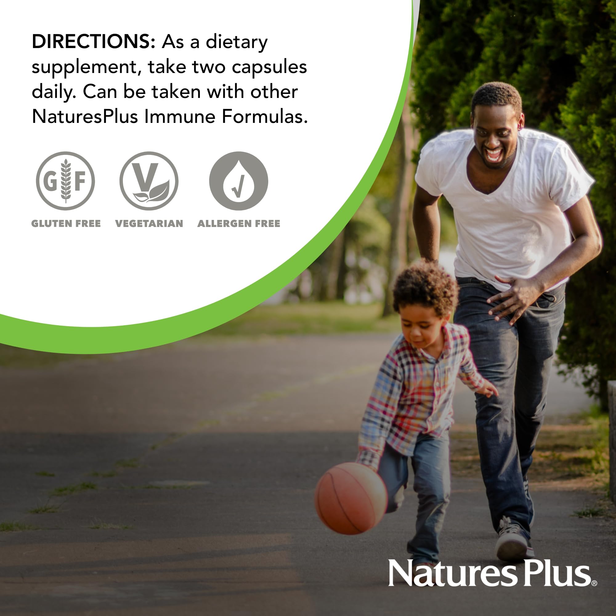 NaturesPlus Immune Boost bottle indicating gluten-free and vegetarian formula
