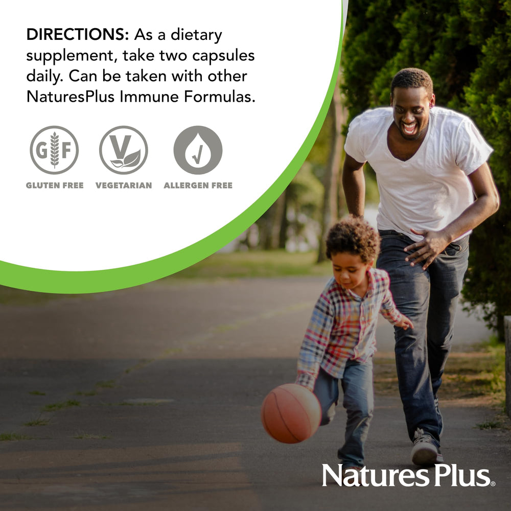 NaturesPlus Immune Boost bottle indicating gluten-free and vegetarian formula