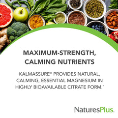Label with supplement facts for NaturesPlus KalmAssure Magnesium Powder Orange Flavor