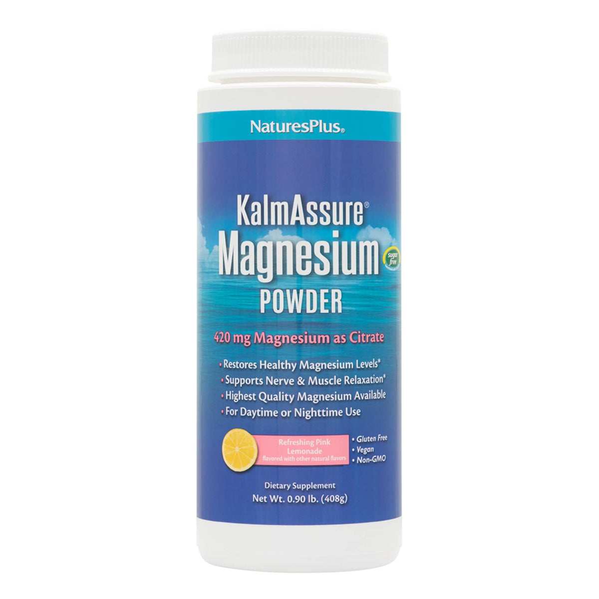 NaturesPlus KalmAssure Magnesium Powder Pink Lemonade 0.9 lb container