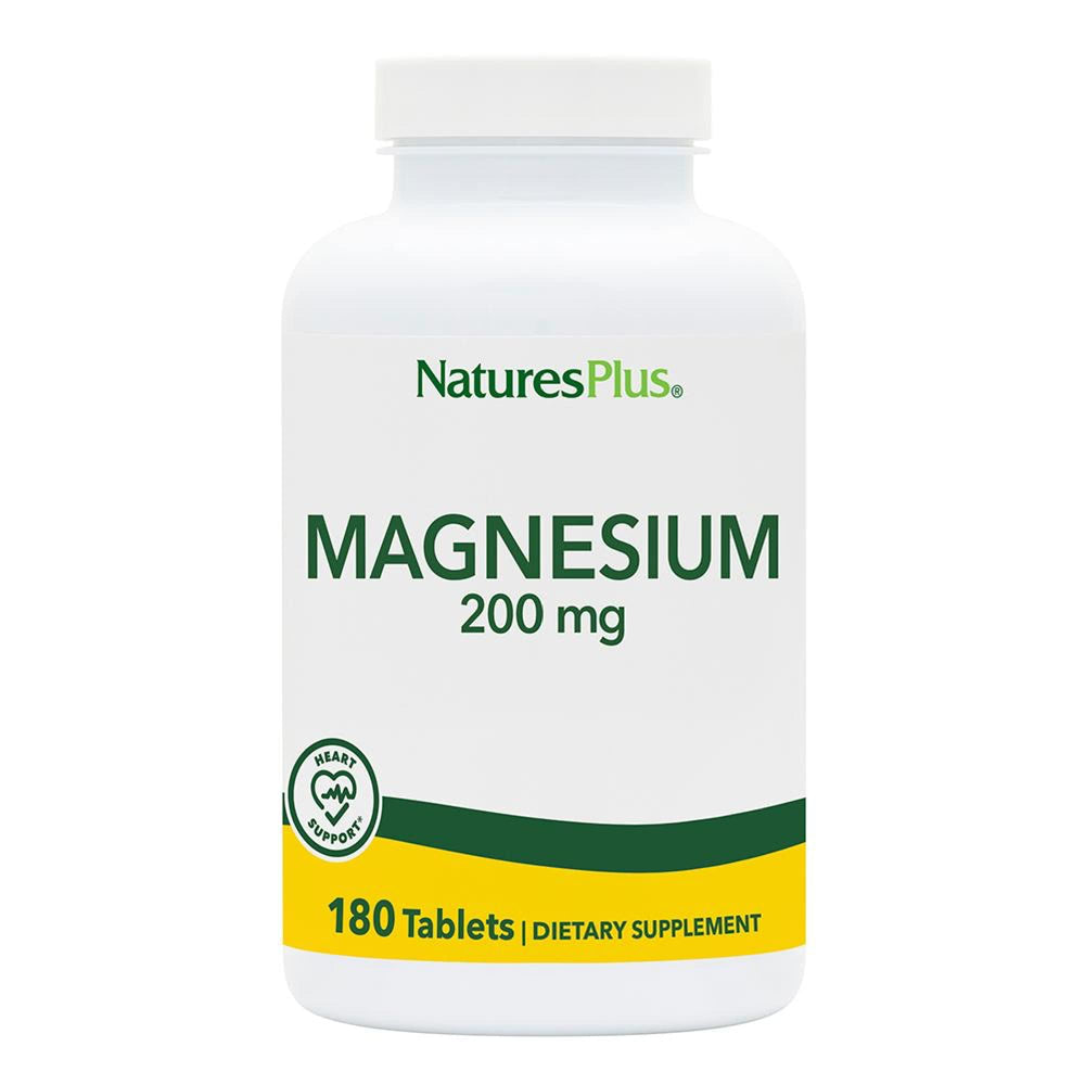 NaturesPlus Magnesium 200 mg bottle with 180 vegetarian tablets
