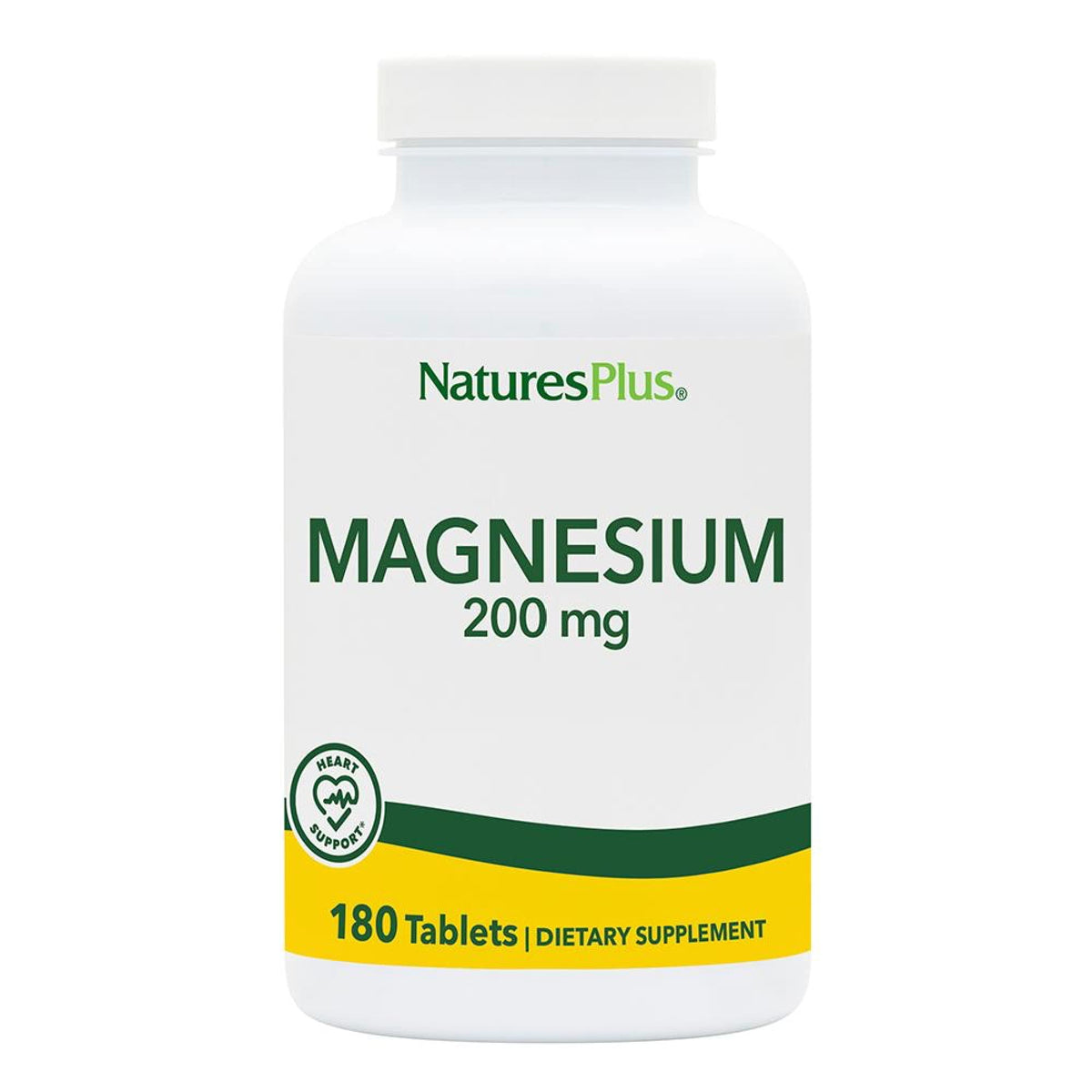 NaturesPlus Magnesium 200 mg bottle with 180 vegetarian tablets