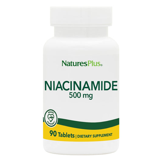 Hero image: NaturesPlus Niacinamide 500 mg bottle