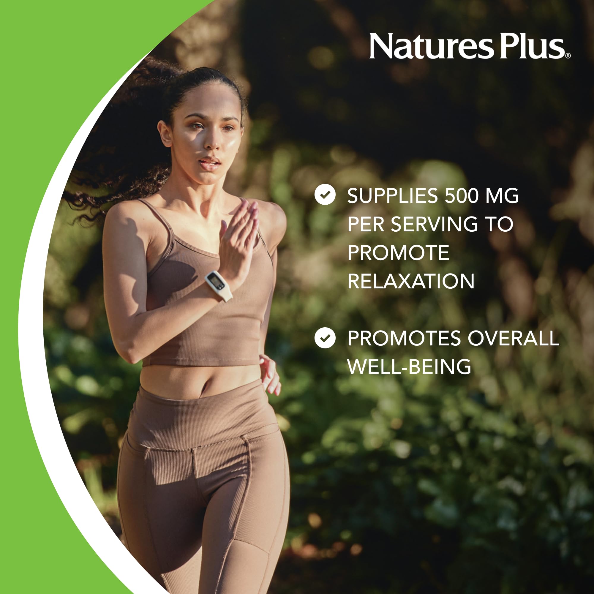 GABA supplement bottle highlighting vegan, non-GMO, gluten-free attributes