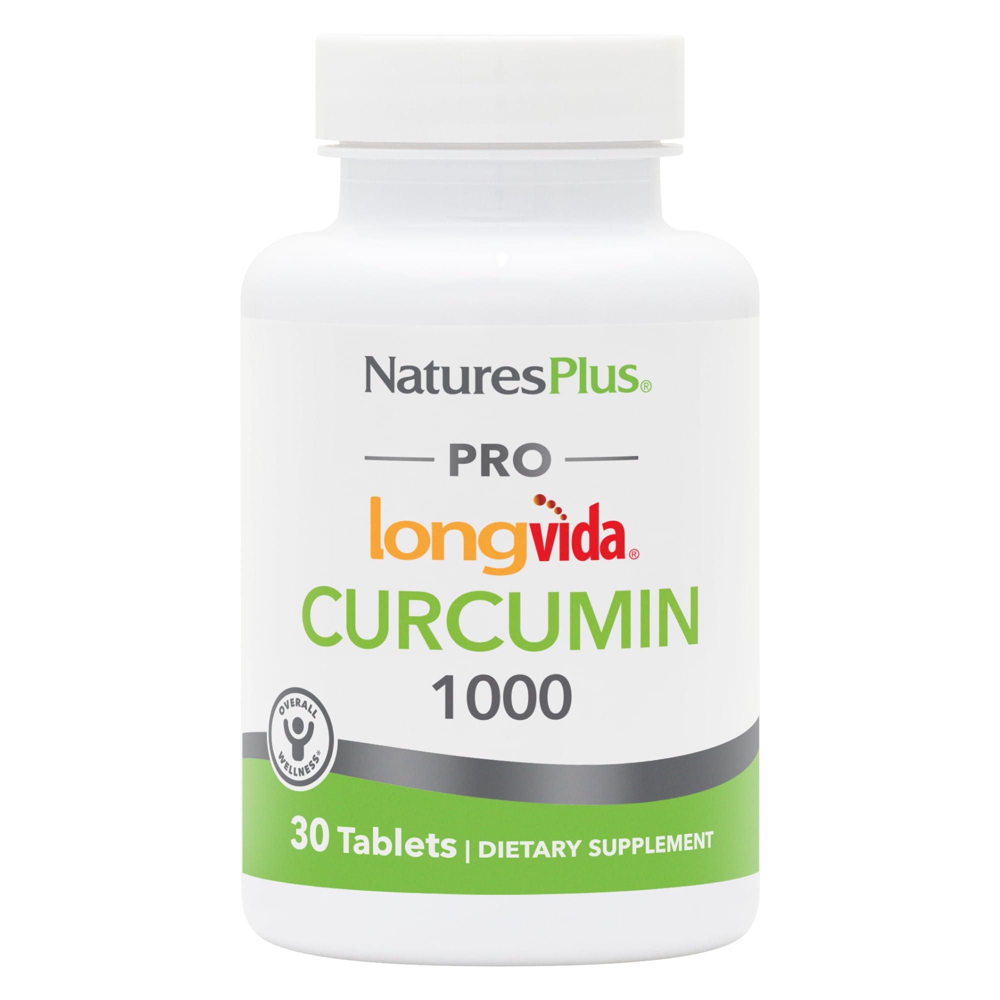NaturesPlus PRO Longvida Curcumin 1000 mg bottle label - 30 tablets